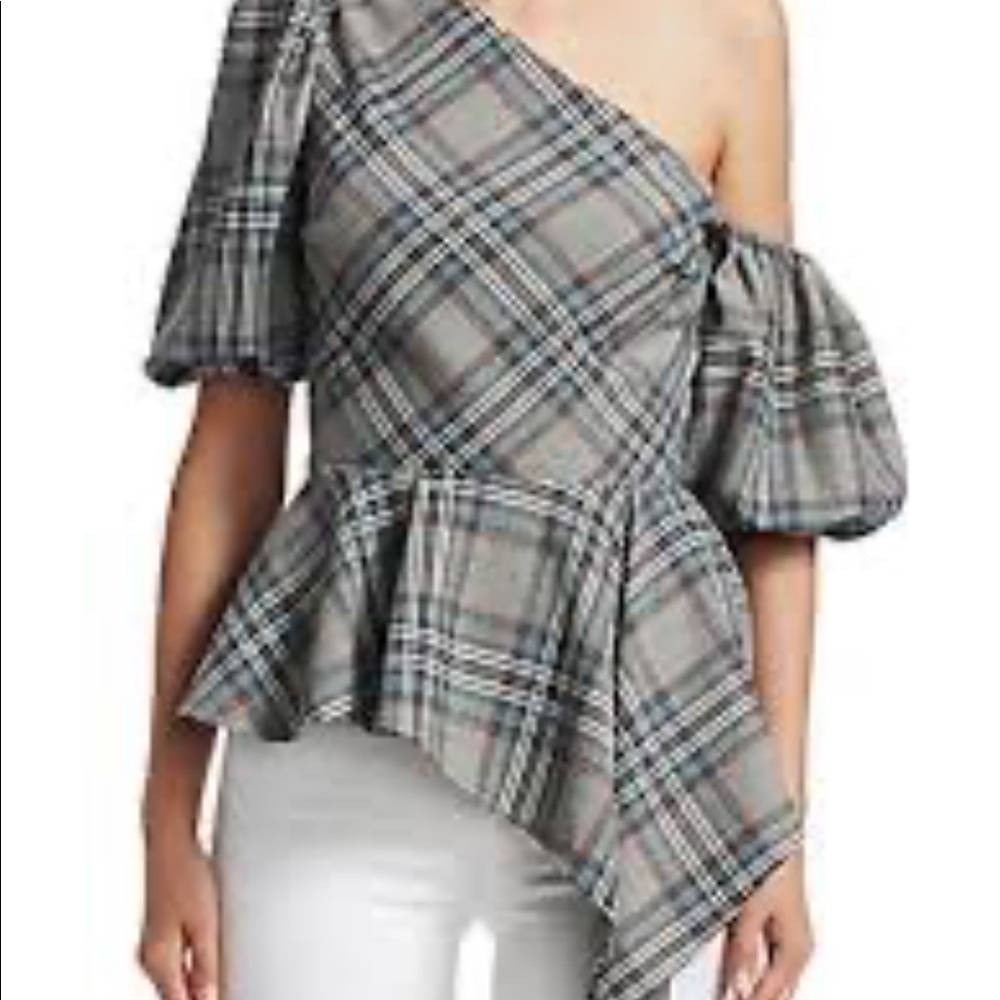 Amur Maureen One Shoulder plaid Top